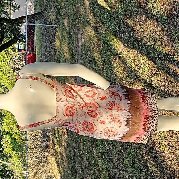 LaBelle Batik Tie Dye style beaded strap short dress size Sm polyester side zip - Picture 3 of 9